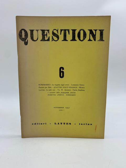 Questioni 6. Rivista bimestrale di cultura - copertina