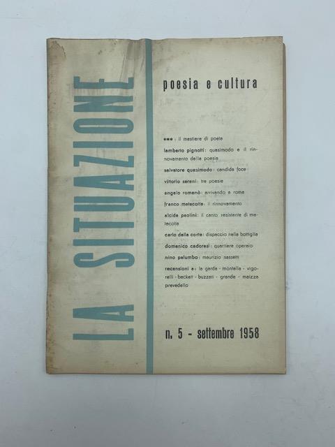 La situazione. Poesia e cultura, n. 5, settembre 1958 - copertina