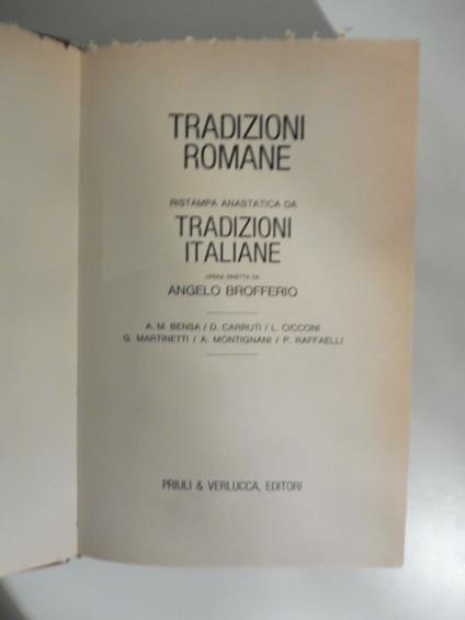 Tradizioni romane. Ristampa anastatica da Tradizioni italiane. Opera diretta da Angelo Brofferio - copertina