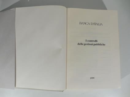 Banca d'Italia. I controlli delle gestioni pubbliche - copertina