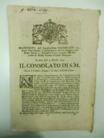 MANIFESTO DELL'ECCELLENTISSIMO CONSOLATO con nuove provvidenze... a favore dell'Universita' de Mastri Pajuolaj di questa metropoli... in data delli 9 ottobre 1739