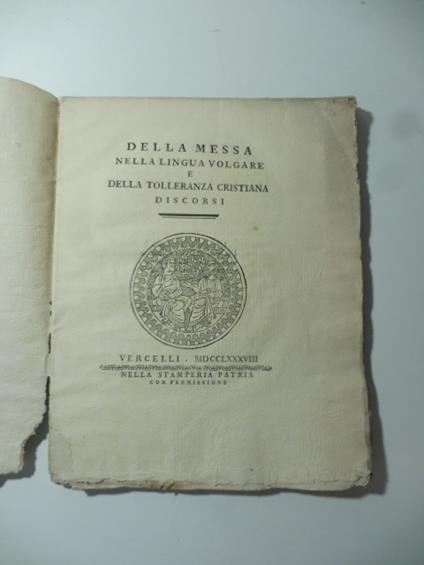 Della messa nella lingua volgare e della tolleranza cristiana. Discorsi - copertina