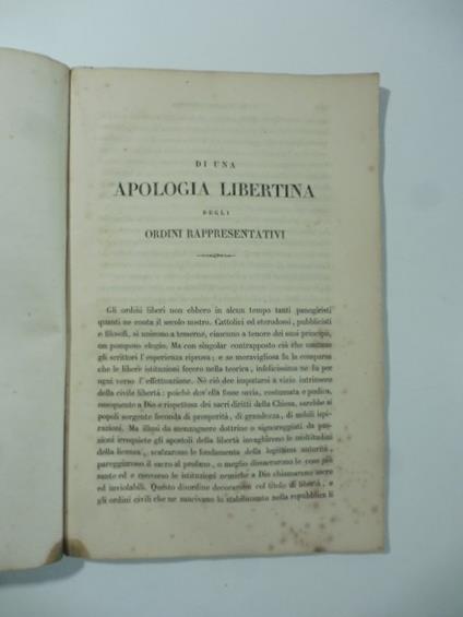 Di una apologia libertina degli ordini rappresentativi SEGUE Di una apologia cattolica degli ordini rappresentativi - copertina