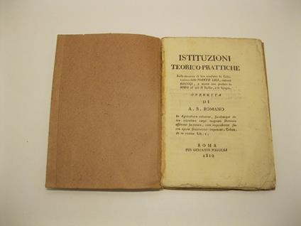 Istituzioni teorico prattiche sulla maniera di ben condurre la coltivazione delle piante kali ossiano riscoli, e trarne con profitto la soda ad uso di Sicilia e di Spagna. Operetta - copertina