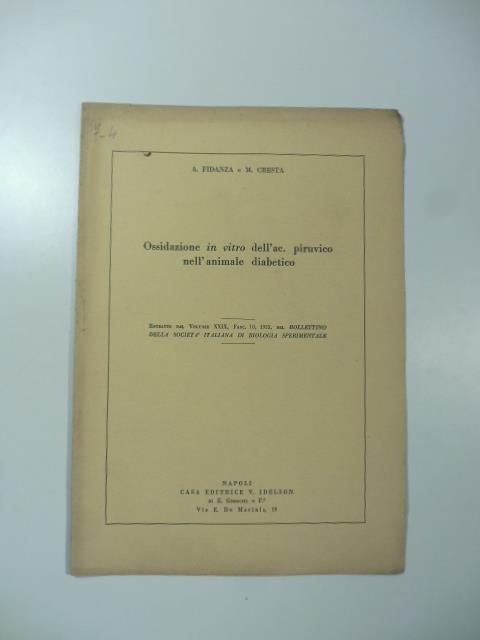 Ossidazione in vitro dell'ac. piruvico nell'animale diabetico - copertina