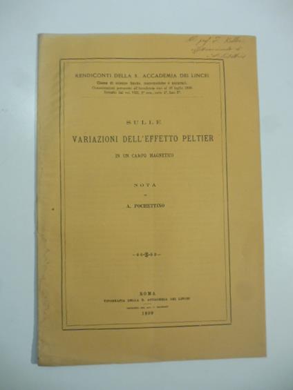 Sulle variazioni dell'effetto Peltier in un campo magnetico - copertina