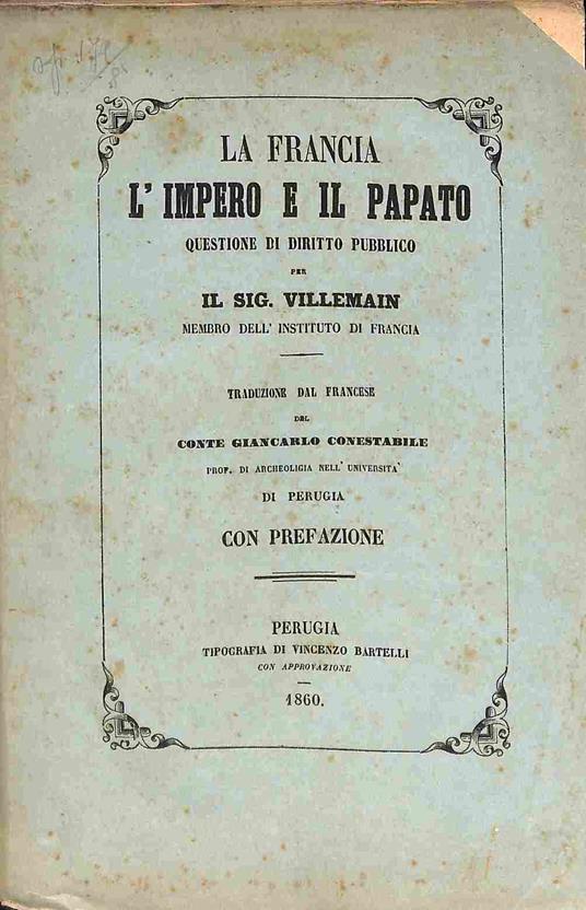 La Francia, l'Impero e il Papato. Questione di diritto pubblico - copertina