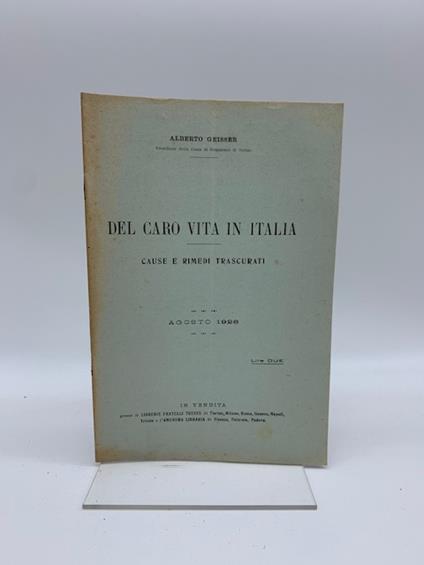 Del caro vita in Italia. Cause e rimedi trascurati. Agosto 1926 - copertina