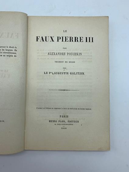 Le faux Pierre III... traduit du russe par le P.ce Augustin Galitzin - copertina