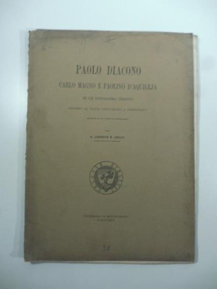 Paolo Diacono, Carlo Magno e Paolino D'Aquileia in un epigramma inedito intorno al canto gregoriano e ambrosiano estratto da un codice di Montecassino - copertina