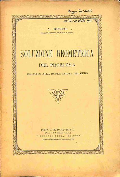 Soluzione geometrica del problema relativo alla duplicazione del cubo - copertina