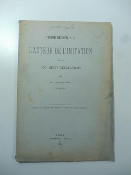 Recensione allo scritto di Victor Becker intitolato L'Auteur de l'Imitation et les Documents Neerlandais - copertina