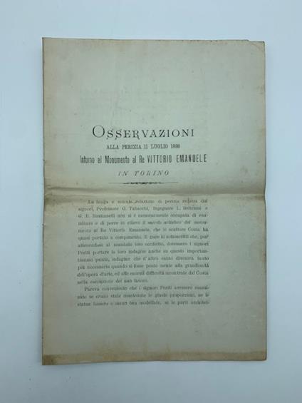 Osservazioni alla perizia 11 luglio 1898 intorno al Monumento al Re Vittorio Emanuele in Torino - copertina