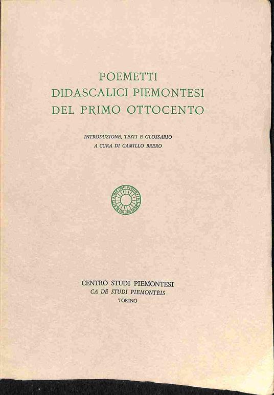 Poemetti didascalici piemontesi del primo Ottocento - copertina