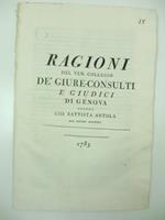 Ragioni del ven. collegio de' giure-consulti e giudici di Genova contro Gio. Battista Antola