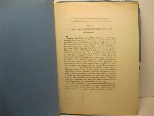 Intorno ad alcune carte nautiche dei secoli XIV, XV e XVI. Estratto dagli Atti dell'Accademia Pontificia de' Nuovi Lincei, tomo XXXVI - copertina