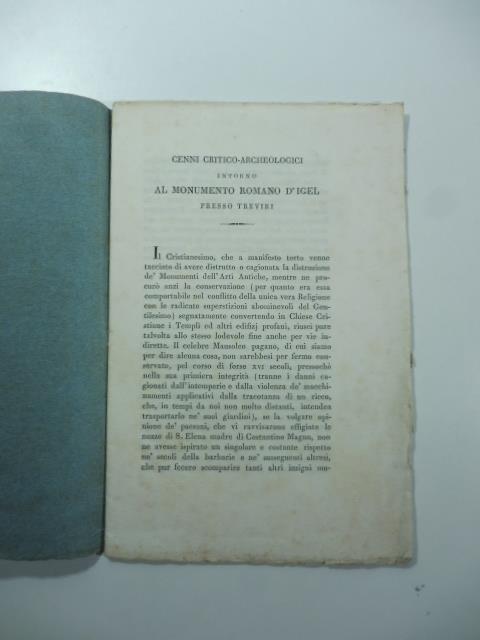 Cenni critico-archeologici intorno al monumento romano d'Igel presso Treviri - copertina