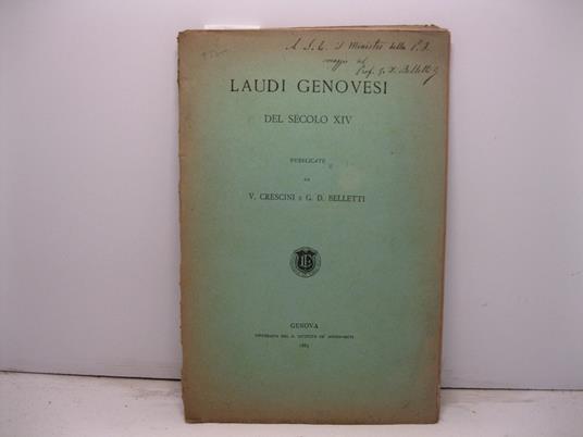 Laudi genovesi del secolo XIV - copertina