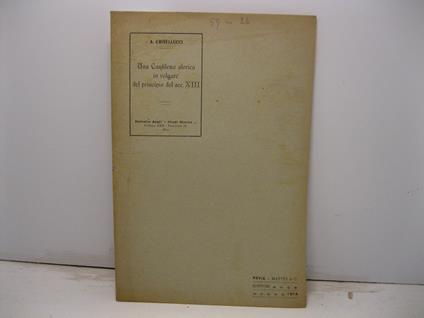 Una cantilena storica in volgare del principio del sec. XIII. Estratto dagli Studi Storici, volume XXII, fascicolo II, 1914 - copertina