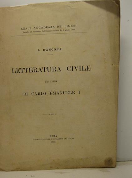 Letteratura civile dei tempi di Carlo Emanuele I - copertina