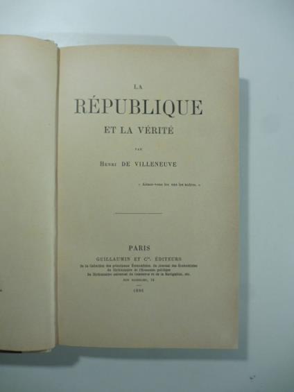 La re'publique et la ve'rite' par Henri De Villeneuve - copertina