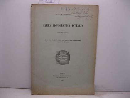 Carta idrografica d'Italia. Con una tavola. Estratto dagli Annali della Societa' degli Ingegneri e degli Architetti Italiani. Fascicoli I e III (1897) - copertina