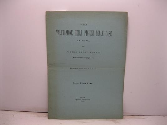 Sulla valutazione delle pigioni delle case in Roma. Estratto dalla Giovane Roma, n. 10, 11 e 12 - copertina