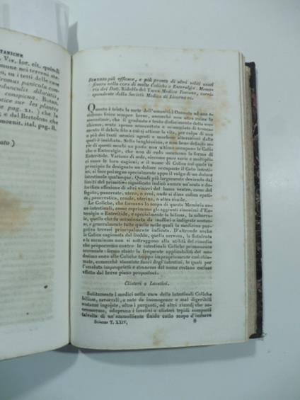 Rimedio piu' efficace e piu' pronto di altri soliti usati finora nella cura di molte coliche o enteralgie. Memoria di D. Ridolfo Tacca...(Stralcio da: Nuovo giornale de' letterati. N. 61. 1832) - copertina