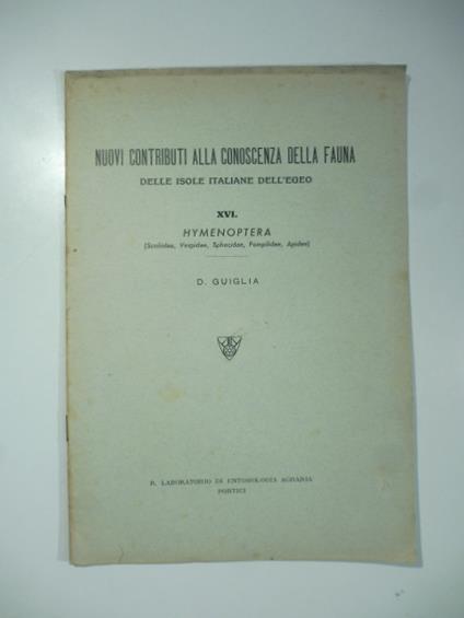 Nuovi contributi alla conoscenza della fauna delle isole italiane dell'Egeo. Hymenoptera (scoliidae, vespidae, sphecidae, pompilidae, apidae) - copertina