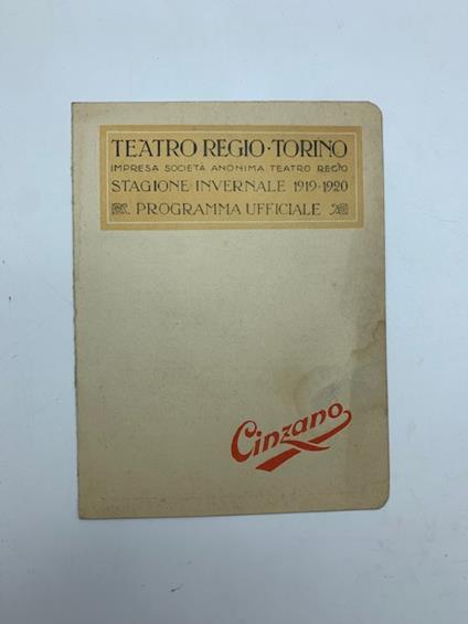 Programma dello spettacolo Lucrezia Borgia. Teatro Regio Torino...Stagione invernale 1919-1920. Programma ufficiale - copertina