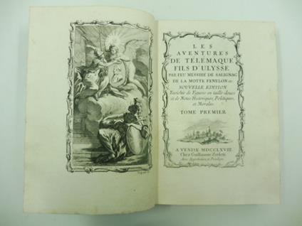 Les aventures de Telemaque fils d'Ulysse par Feu Messire de Salignac de la Motte Fenelon nouvelle edition enrichie de figures en taille-douce et de Notes Historiques, Politiques et Morales. Tome premier (-second) - copertina