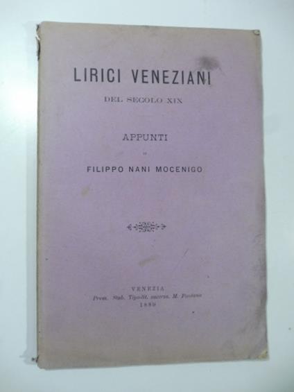 Lirici veneziani del secolo XIX. Appunti - copertina