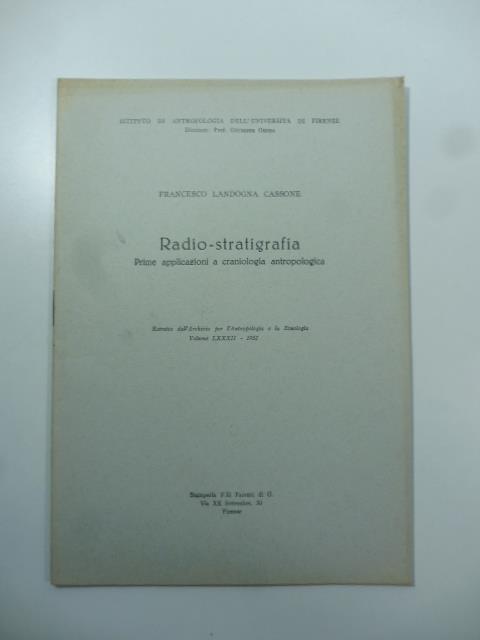 Radio-stratigrafia. Prime applicazioni a craniologia antropologica - copertina