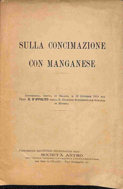 Sulla concimazione con manganese - copertina