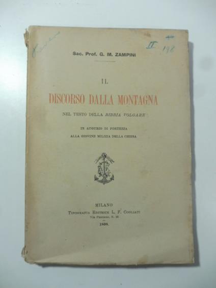 Il Discorso dalla montagna nel testo della Bibbia volgare. In augurio di fortezza alla giovine milizia della Chiesa - copertina