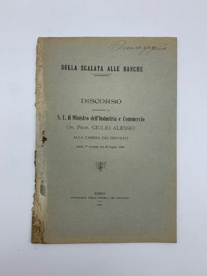 Sulla scalata alle banche. Discorso pronunziato da S. E. il Ministro dell'Industria e Commercio - copertina