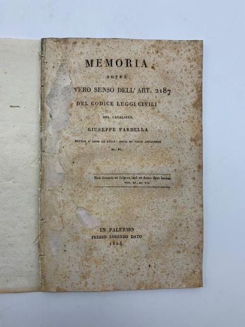 Memoria sopra il vero senso dell'art. 2187 del Codice leggi civili - copertina