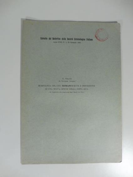 Morfologia del gen. tetrapus Mayr e descrizione di una nuova specie della Costa Rica - copertina