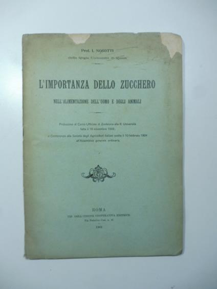 L' importanza dello zucchero nell'alimentazione dell'uomo e degli animali - copertina