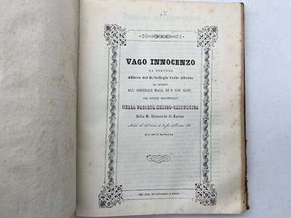 Vago Innocenzo da Tortona... per essere addottorato nella Facolta' Medico-Chirurgica... Aneurisma arterioso-venosa - copertina