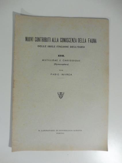 Nuovi contributi alla conoscenza della fauna delle isole italiane dell'Egeo. Mutillidae e chrysididae - copertina