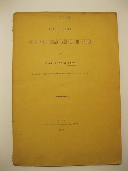 Calcolo degl'indici craniometrici di Broca - copertina