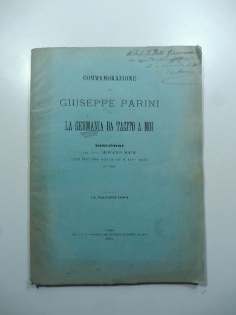 Commemorazione di Giuseppe Parini. La Germania da Tacito a noi. Discorsi - copertina