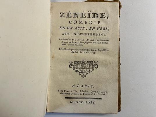 Zeneide. Comedie en un acte, en vers, avec un divertissement - copertina