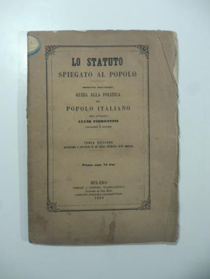 Lo Statuto spiegato al popolo estratto dall'opera Guida alla politica pel popolo italiano - copertina