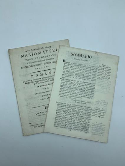 A Sua Eccellenza Rma Monsig. Mario Mattei...Romana di pretesa continuata contravvenzione e supposta frode alle leggi tutrici la sovrana privativa dell'allume della tolfa - copertina