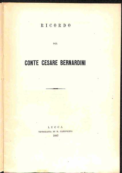 Ricordo del Conte Cesare Bernardini - copertina