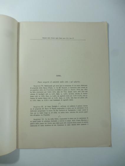 Roma. Nuove scoperte di antichita' nella citta' e nel suburbio. Estratto dalle Notizie degli scavi anno 1911. Fasc. 8 - copertina