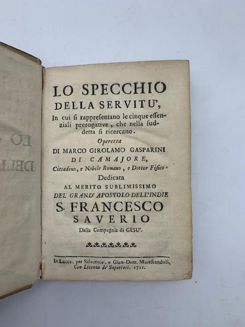 Lo specchio della servitu' in cui si rappresentano le cinque essenziali prerogative che nella suddetta si ricercano - copertina