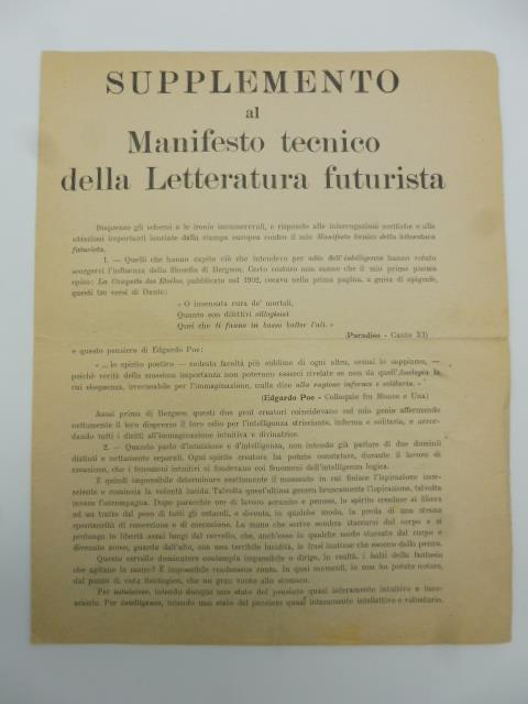 Supplemento al manifesto tecnico della letteratura futurista - copertina